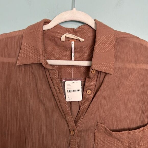Free People My Soulmate Maxi Shirt Top Endless Summer Buttondown Cocoa NWT - Picture 6 of 12
